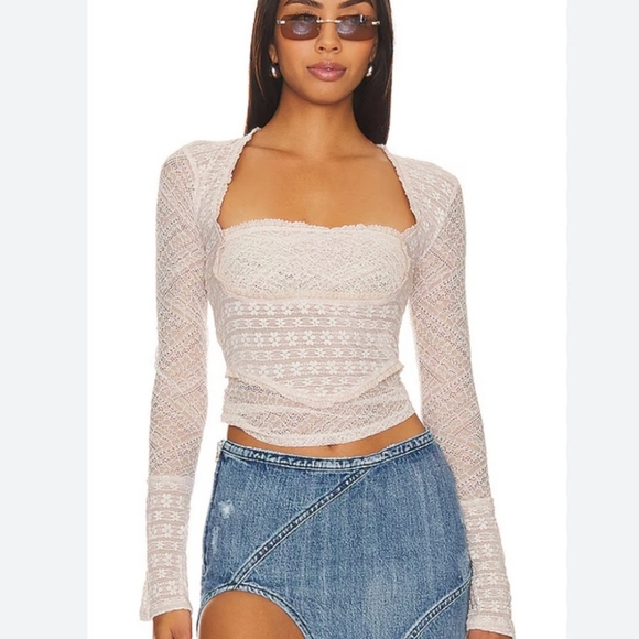 Free People Tops - Free People My Party lace long sleeve top size Medium